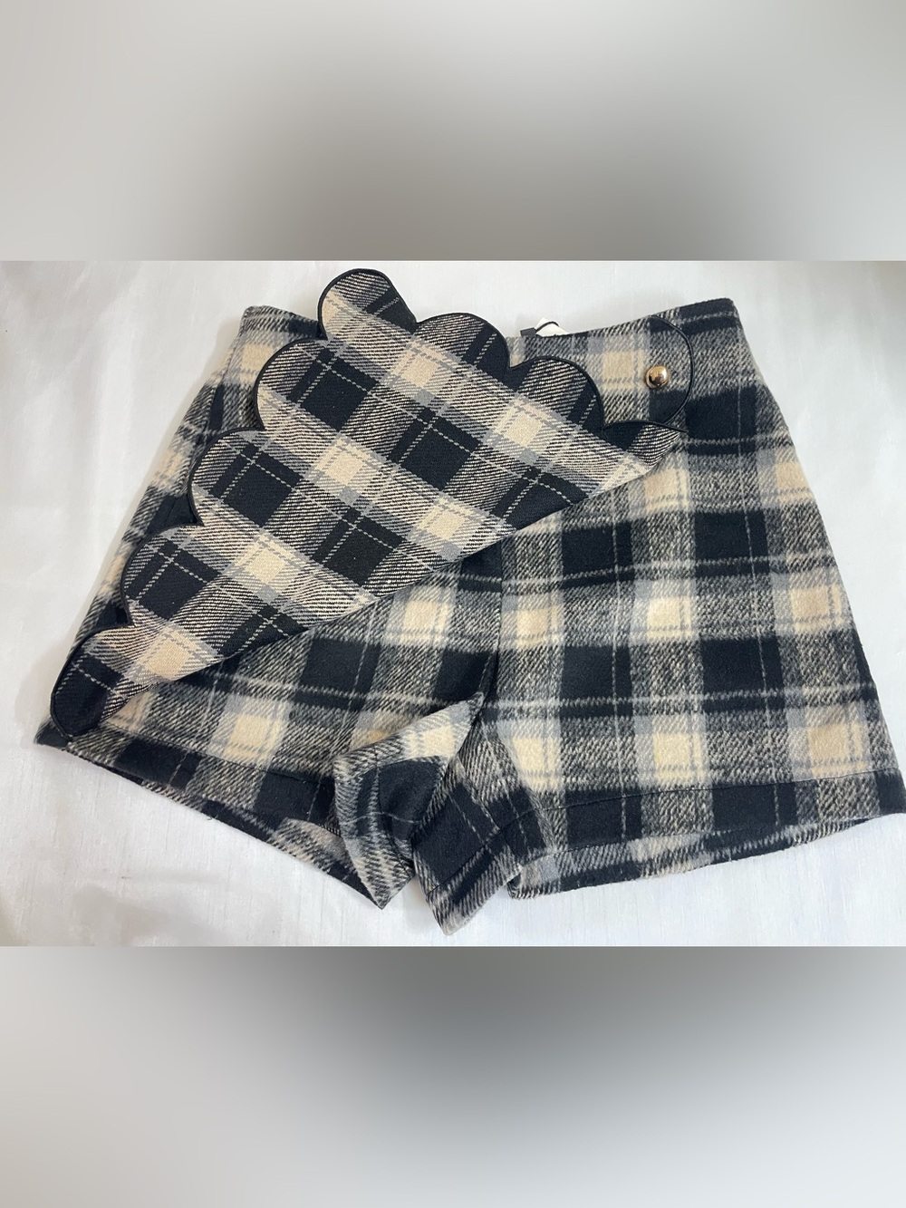 Commense Women’s Checkered Scallop Trim Skirt/skort black/grey/cream Size M - Picture 8 of 16